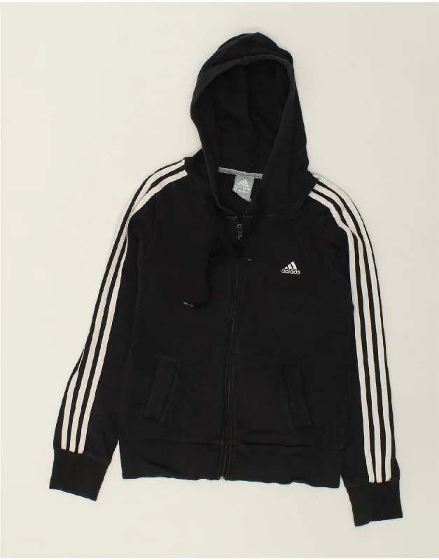 Limited Quantity ADIDAS Womens Zip Hoodie Sweater UK 12 Medium  Black Cotton