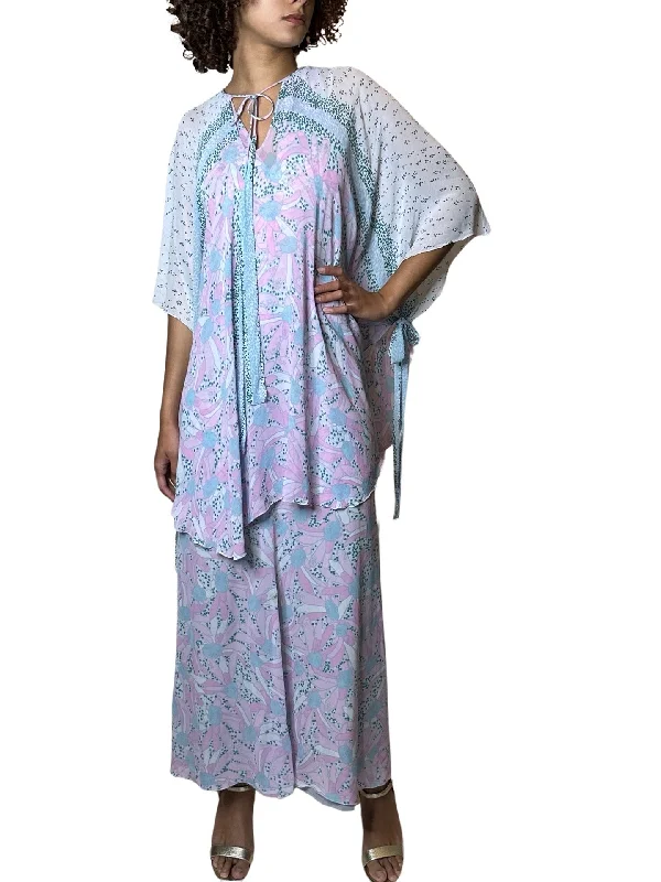 Great Deals Peekaboo Hire - 1970'S  Vintage Pink / Blue / Grey Silk Maxi Dress Uk 6 - 8