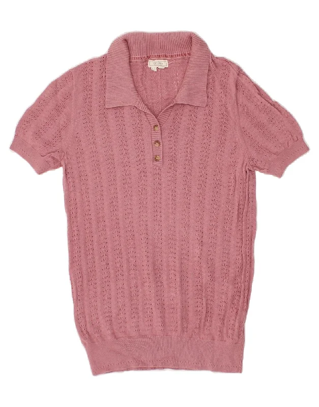 Exclusive Preview FAT FACE Womens Short Sleeve Polo Neck Jumper Sweater UK 14 Medium Pink