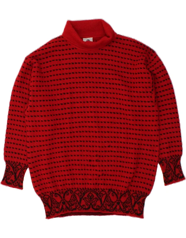 Limited Availability SEVRES Womens Roll Neck Jumper Sweater IT 42 Medium Red Paisley Mohair