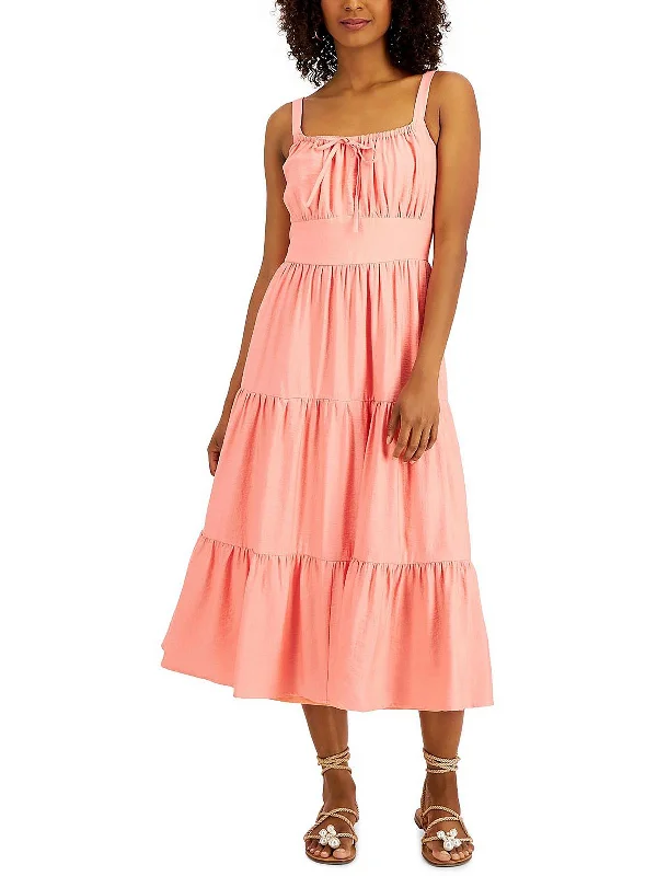 Crazy Deals Womens Tiered Tea-Length Halter Dress