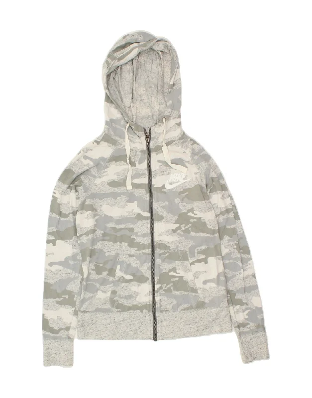 Deal Explosion NIKE Womens Oversized Zip Hoodie Sweater UK 10 Small Grey Camouflage