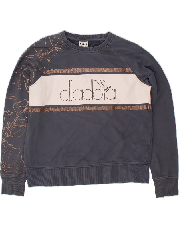 Weekend Special DIADORA Womens Graphic Sweatshirt Jumper UK 16 Large Grey Colourblock