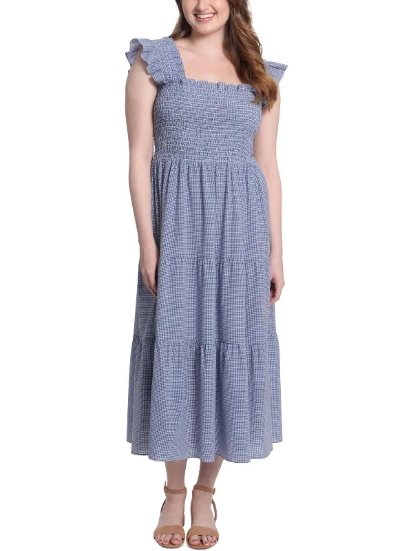 Reduced Prices Petites Womens Gingham Long Midi Dress