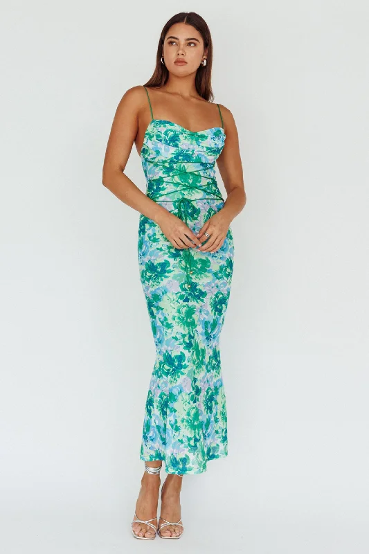 Lowest Price Teava Laced Waist Midi Dress Floral Green
