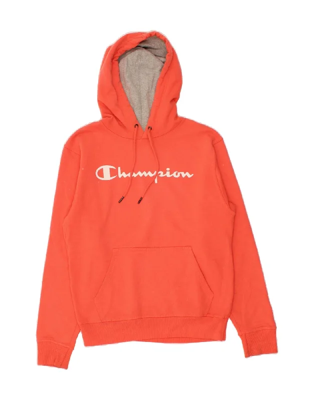 Super Bargain CHAMPION Womens Graphic Hoodie Jumper UK 10 Small Orange Cotton