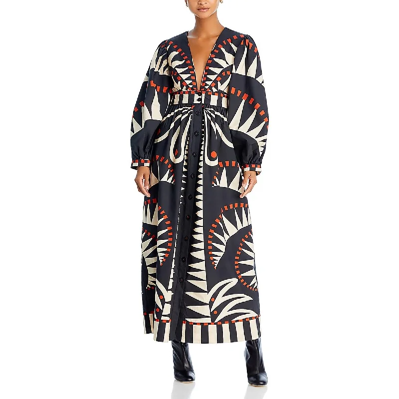 Markdown Madness Womens Printed V Neck Maxi Dress