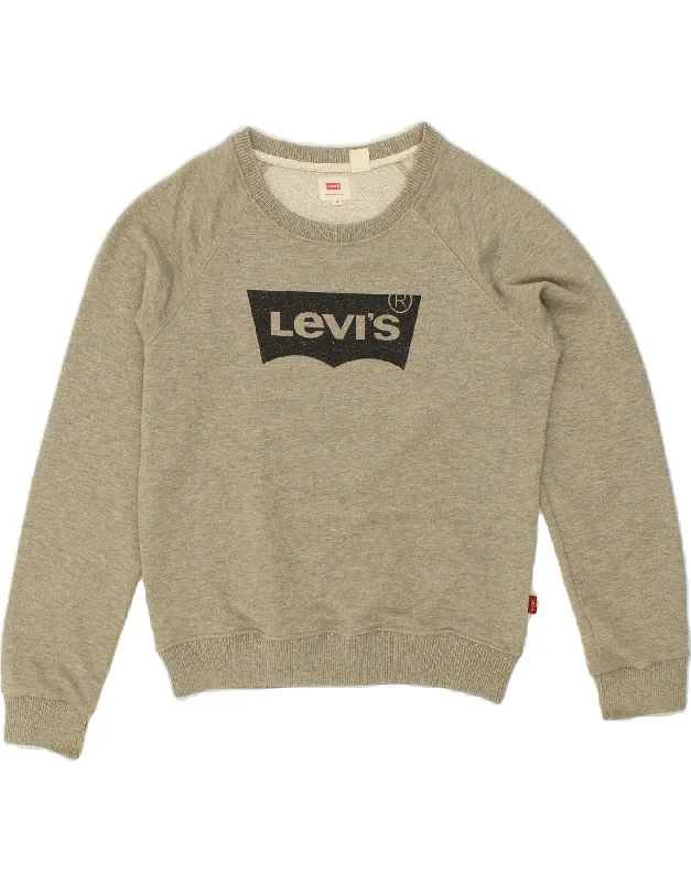 Markdowns LEVI'S Womens Graphic Sweatshirt Jumper UK 14 Medium Grey Cotton