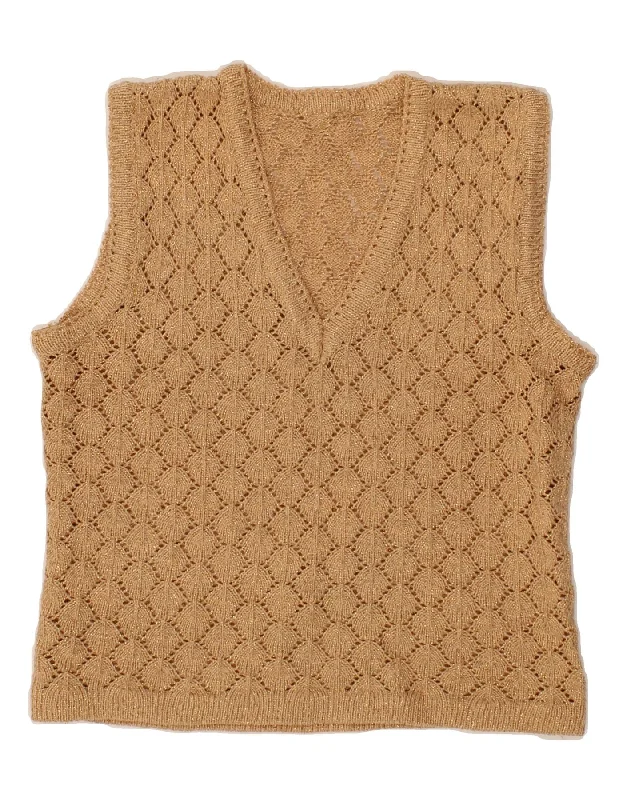 Online Specials VINTAGE Womens Vest Tank Top UK 8 Small Brown Argyle/Diamond