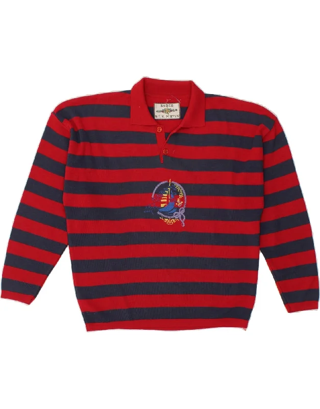 Huge Discounts VINTAGE Womens Polo Neck Jumper Sweater UK 12 Medium Red Striped Wool Huge Discounts VINTAGE Womens Polo Neck Jumper Sweater UK 12 Medium Red Striped Wool
