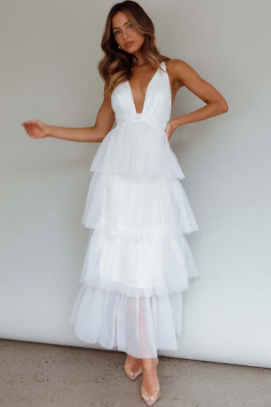 Blowout Sale Auguste Tiered Frill Midi Dress White