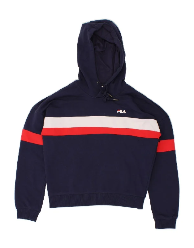 Super Sale FILA Womens Graphic Hoodie Jumper UK 10 Small Navy Blue Colourblock Cotton Super Sale FILA Womens Graphic Hoodie Jumper UK 10 Small Navy Blue Colourblock Cotton