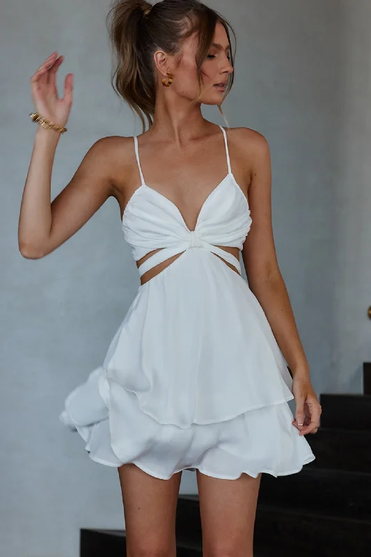 Bargain Bin Duplicity Cut-Out Waist Layered Hem Mini Dress White