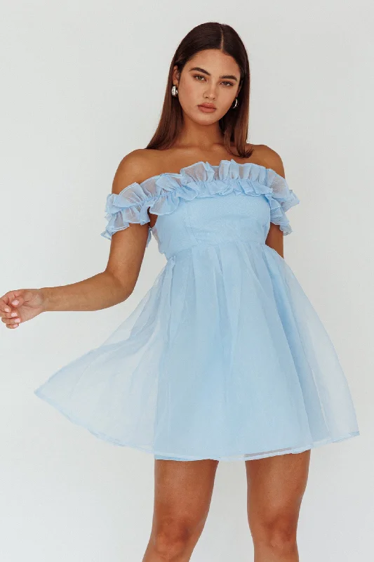 Deal Dash Dreamers Off-Shoulder Frill Mini Dress Light Blue