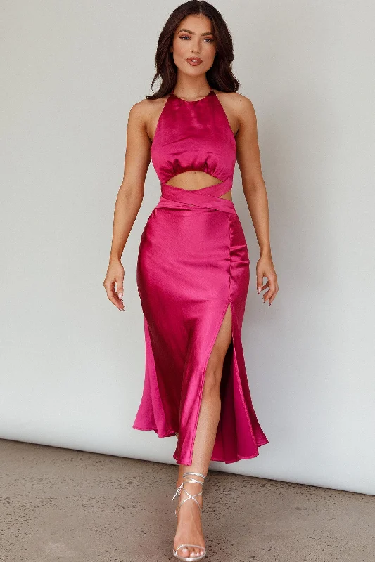 Limited Time Social Butterfly Cut-Out Waist Midi Dress Fuchsia