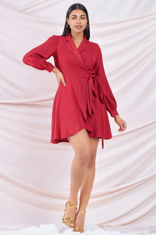 Online Exclusive Red Wrap Mini Dress