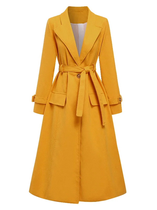 Daily Deals Mango Yellow 1930s Solid Lapel Long Coat