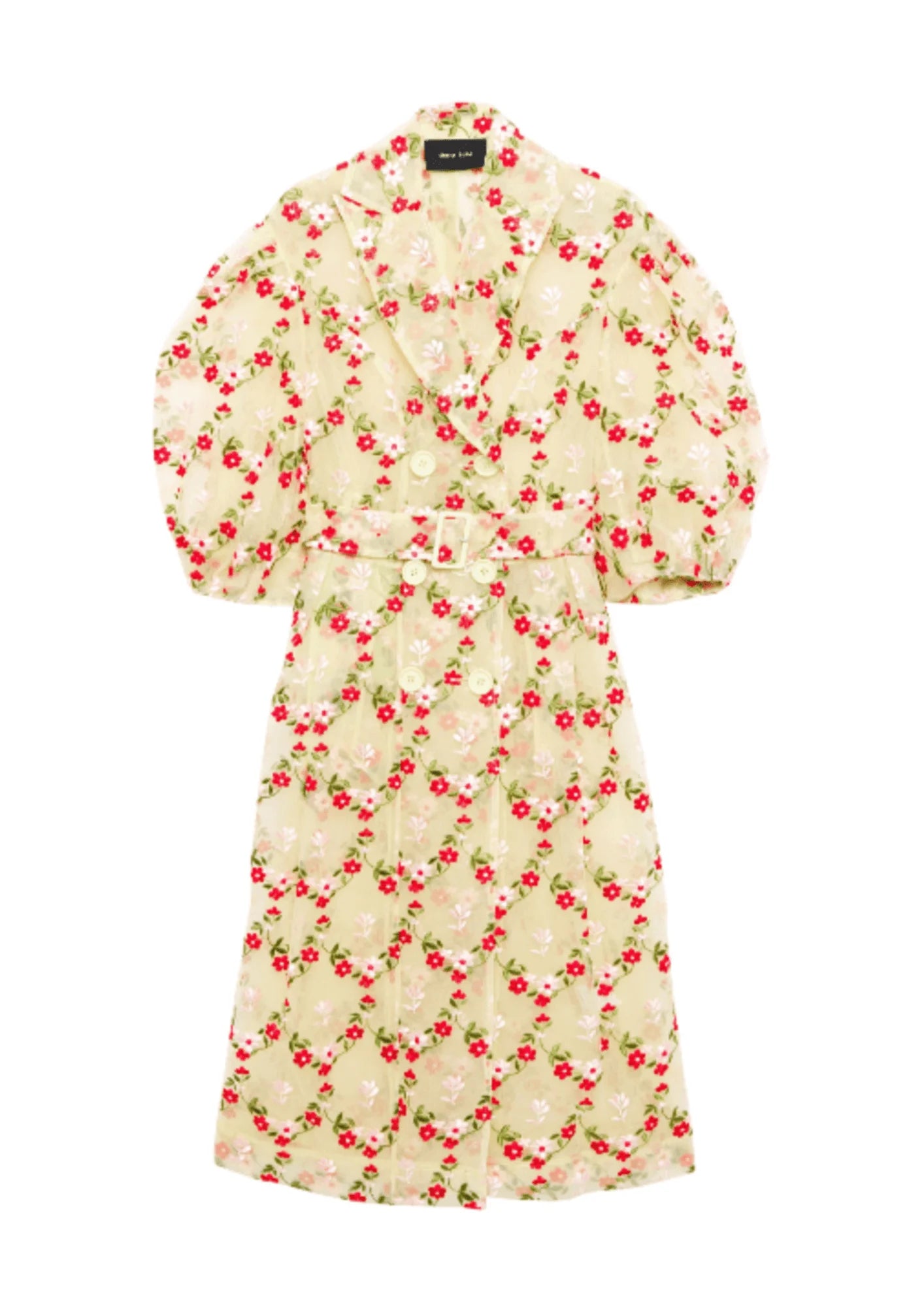 Discount Extravaganza PASTEL YELLOW EMBROIDERED TULLE TRENCH COAT