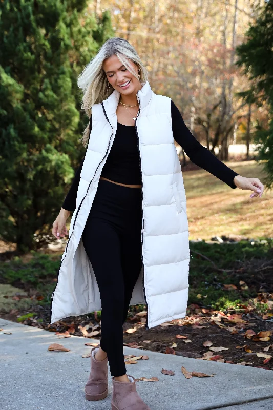 Today's Special Slope Sweetie Cream Longline Puffer Vest