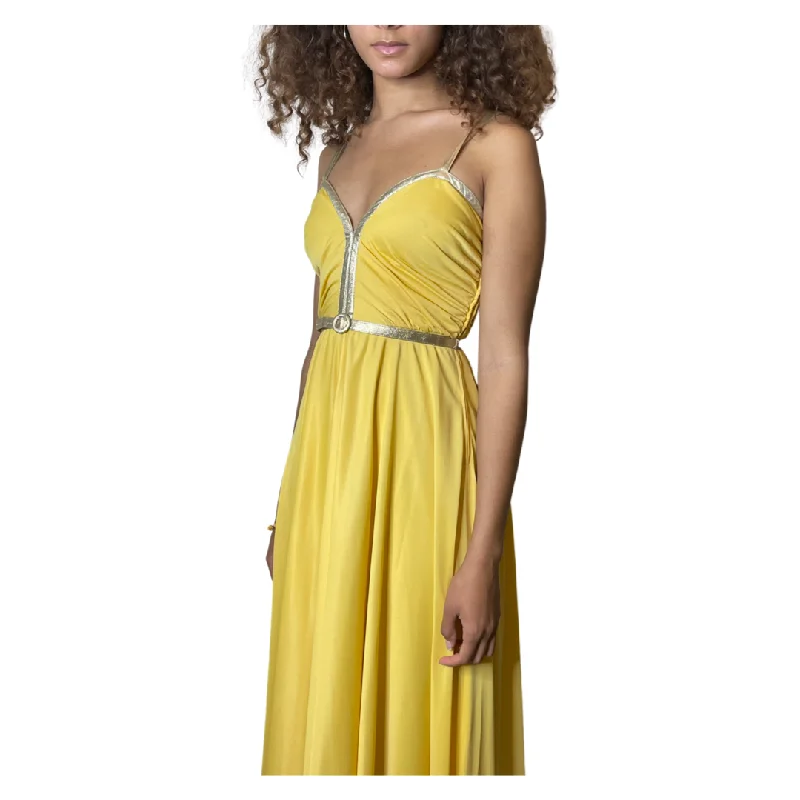 Super Deal Peekaboo Hire - Original 1970's Vintage Yellow & Gold Strap Maxi Dress