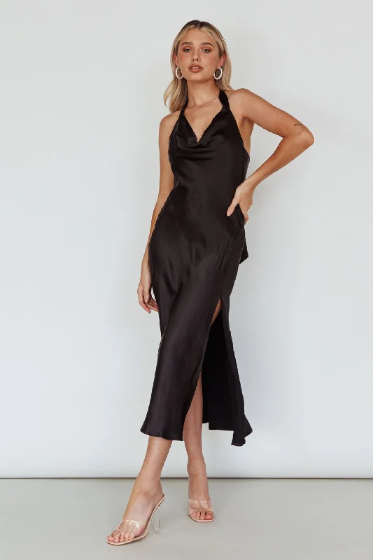 Midnight Madness Champagne Showers Halterneck Slip Midi Dress Black
