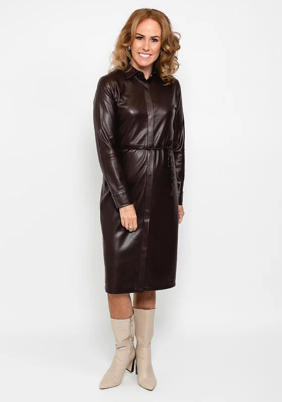 Can't Miss Rino & Pelle Stacey Faux Leather Shirt Dress, Dark Oak