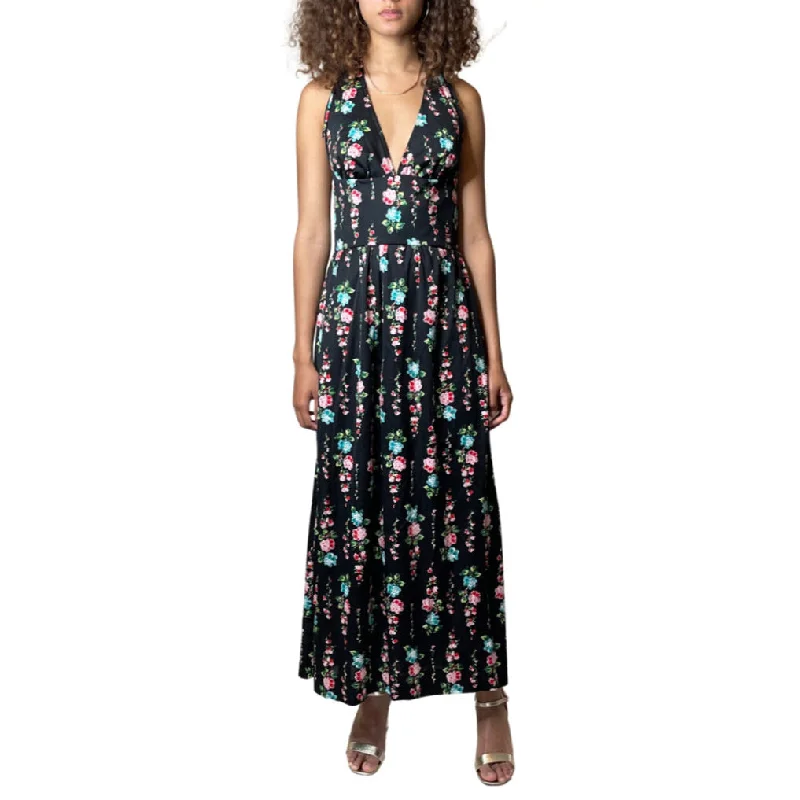 Unbeatable Prices Vintage 1970's Original Black Floral Print Halter Neck Maxi Dress UK 12 - 14