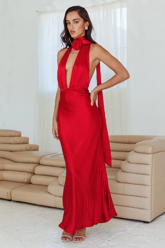Discount Deals Italia Azure Halterneck Rose Dress Cherry