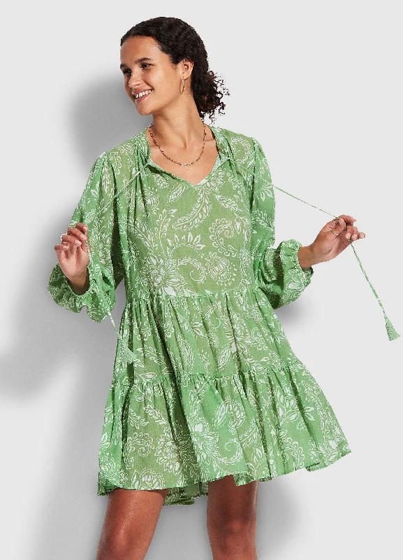 One-DAY Sale Folklore Tier Dress  - Green Tea