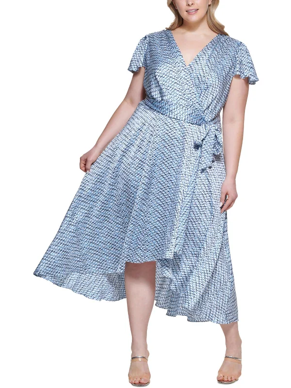 Clearance Event Plus Womens V-neck Hi-low Midi Dress