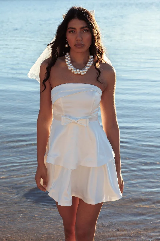 Fantastic Deals Alix Strapless Tiered Ruffle Mini Dress White