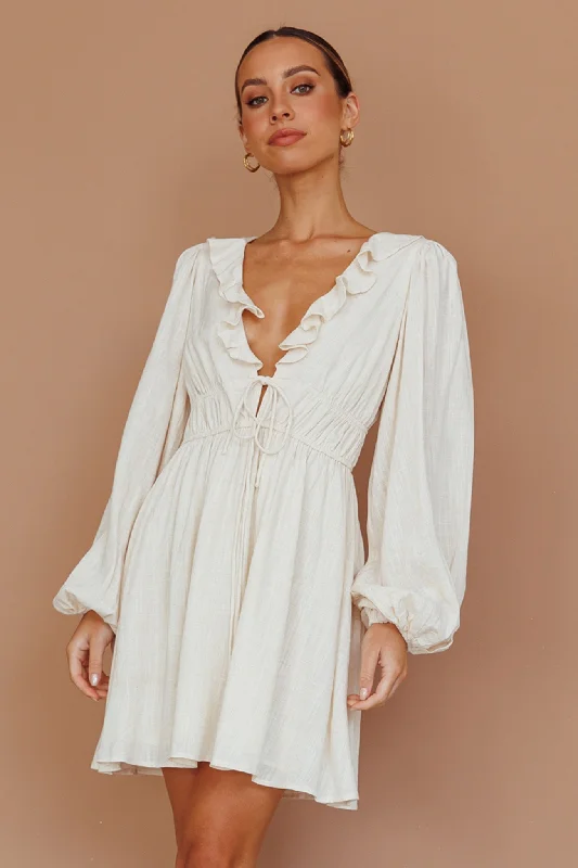 Early Access Carnivale Balloon Sleeve Ruffle Mini Dress Oat