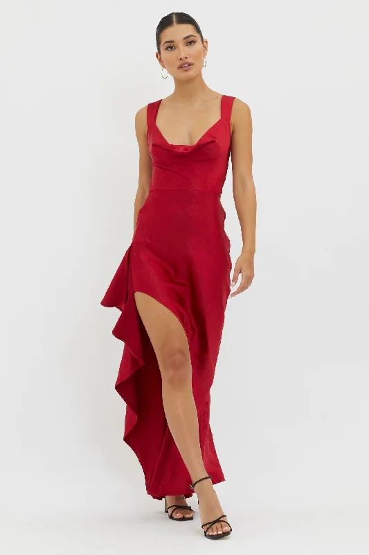 Limited Availability Ellianna Lace-Up Back Maxi Dress Red