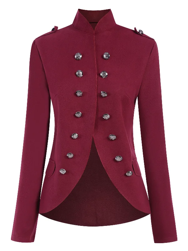 New Markdowns 1950s Solid Stand Collar Double Breasted Coat