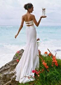 Early Bird Discount David's Bridal Slim Charmeuse Gown with Beaded Neckline and Back