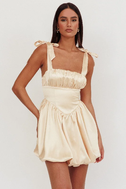 Price Break Just Magic Tied Shoulder Bubble Hem Mini Dress Butter