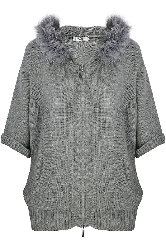 Today’s Deal FELICIA Grey Fur Hooded Cardigan