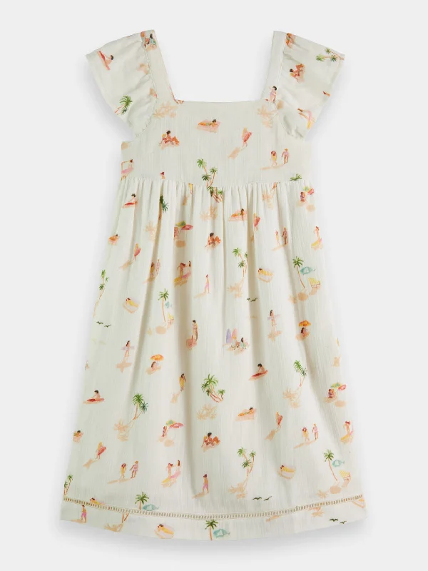 Steals and Deals Kids - Capped sleeve printed crinkle cotton dress