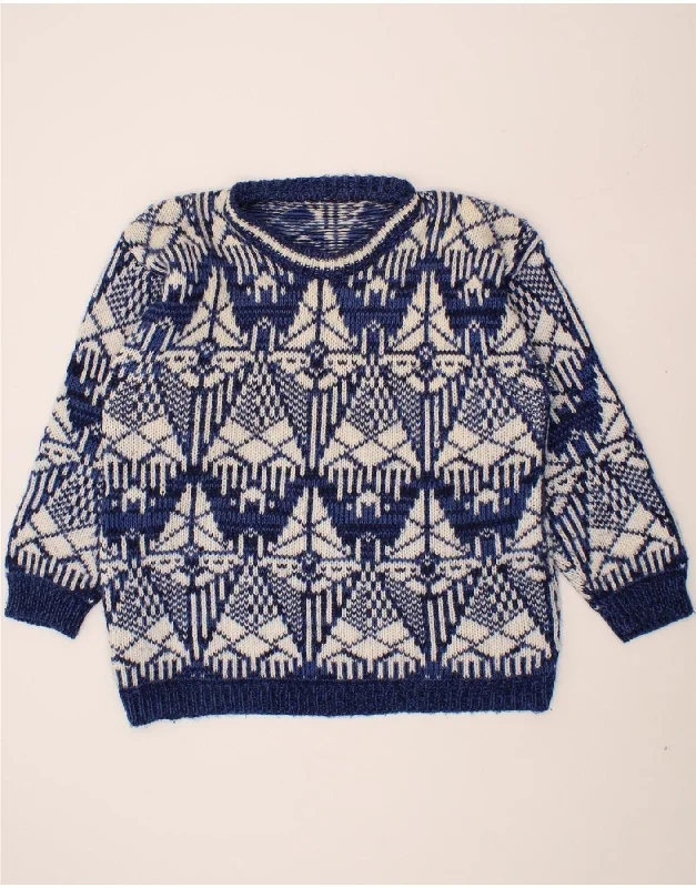 Take Advantage VINTAGE Womens Boat Neck Jumper Sweater UK 20 2XL Blue Fair Isle Acrylic
