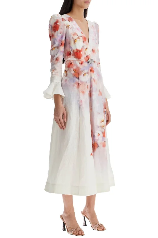 Super Savings Zimmermann White Floral Linen Midi Dress Ciara