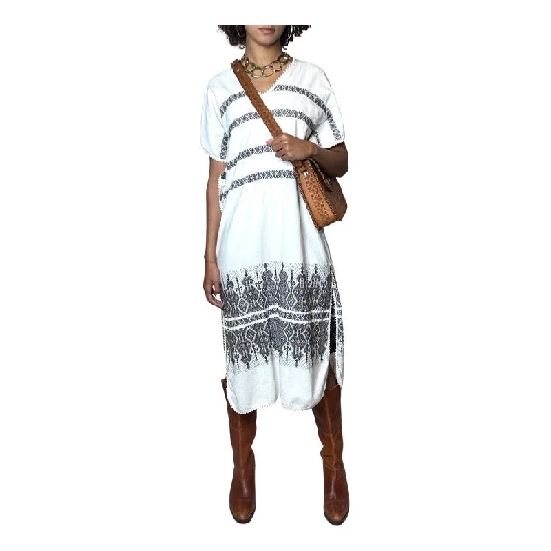 Today Only Stunning Aztec Print White Cotton Classic Boho Hippie Dress UK 8 - 14