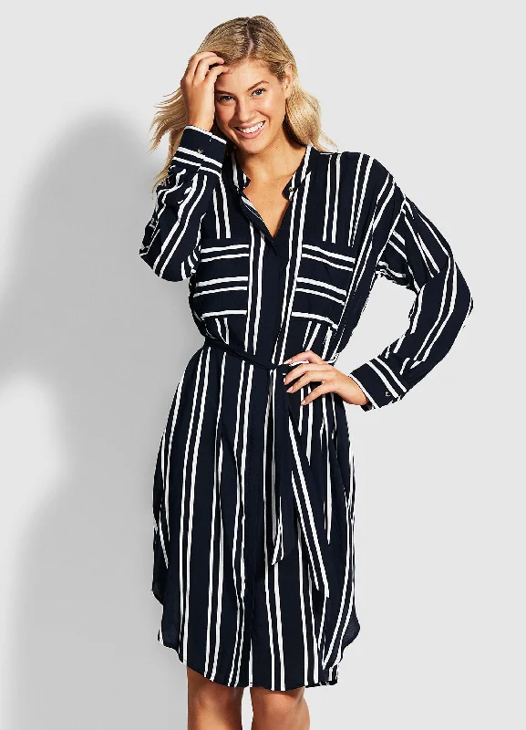 Crazy Deals Summer Sea Stripe Shirt Dress - Navy Stripe