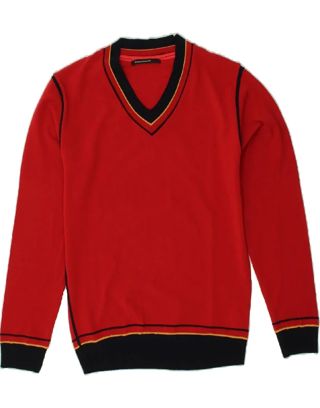 Price Drop Alert VINTAGE Womens V-Neck Jumper Sweater UK 16 Large Red Cotton