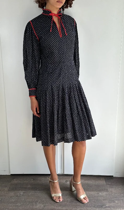 Limited Stock Original 1970's Vintage Black Printed Boho / Hippie Dress UK 8 - 12