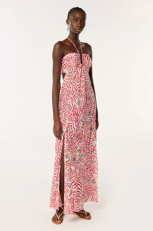 Stock Clearance Long Dress Carla - Pink Wings Flower