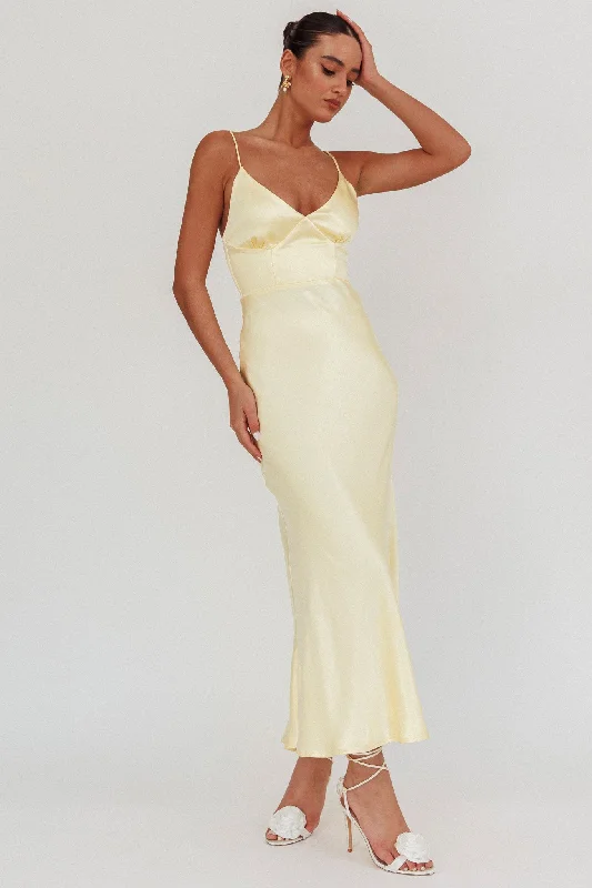 Limited Edition Hold Me Satin Backless Maxi Dress Lemon
