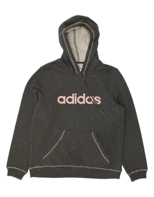 Exclusive Access ADIDAS Womens Graphic Hoodie Jumper UK 16 Large Grey Cotton