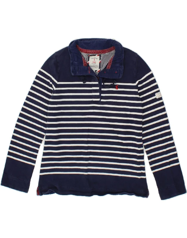 Quick Sale JOULES Womens Button Neck Sweatshirt Jumper UK 12 Medium Navy Blue Striped