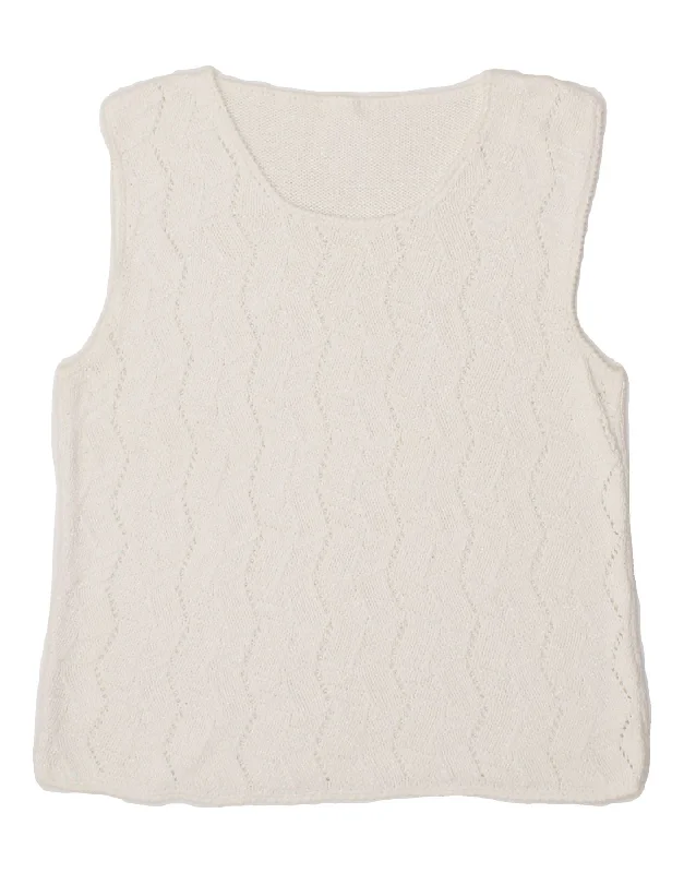 Mega Sale VINTAGE Womens Crop Vest Tank Top UK 10 Small White