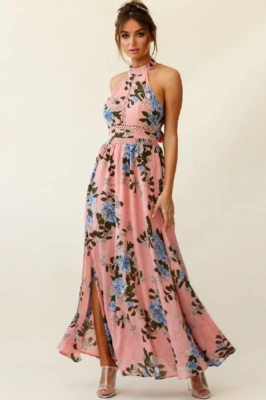 Epic Deals Baylor Floral Halterneck Maxi Dress Pink